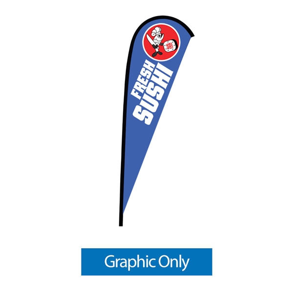 Outdoor promotional flags get your message noticed!  Custom printed 12ft Sunbrid single-sided Teardrop outdoor flags are perfect for retail stores, car dealerships, fairs, expos, trade shows and more to grab customer attention.