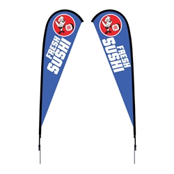 Outdoor promotional flag stands get your message noticed!  Custom printed 12ft Sunbrid double-sided Teardrop outdoor flags are perfect for retail stores, car dealerships, fairs, expos, trade shows and more to grab customer attention.
