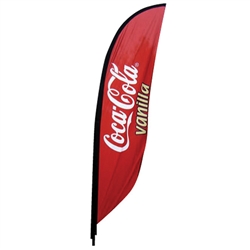 Outdoor promotional flags get your message noticed!  Custom printed 9.84ft  single-sided Feather outdoor flags are perfect for retail stores, car dealerships, fairs, expos, trade shows and more to grab customer attention.
