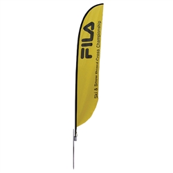 Outdoor promotional flag stands get your message noticed!  Custom printed 15.75ft  single-sided Feather outdoor flags are perfect for retail stores, car dealerships, fairs, expos, trade shows and more to grab customer attention.