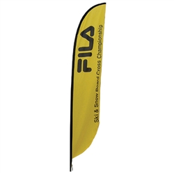 Outdoor promotional flags get your message noticed!  Custom printed 15.75ft  single-sided Feather outdoor flags are perfect for retail stores, car dealerships, fairs, expos, trade shows and more to grab customer attention.