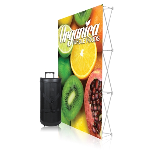 5ft x 7.5ft Ready Pop PopUp Straight Single-Sided Graphic Package No Endcaps Display. Stretch fabric pop up displays for tradeshow booth exhibits.Ready Pop trade show fabric pop-up backwall exhibit booth for your next trade show or event.