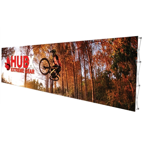 30ft x 8ft RPL Fabric Pop Up Display Straight Single Sided No Endcaps easily sets up with two people and is sturdy while clearly displaying all of your information. The RPL Fabric Pop Up trade show exhibit is the perfect display on the go.