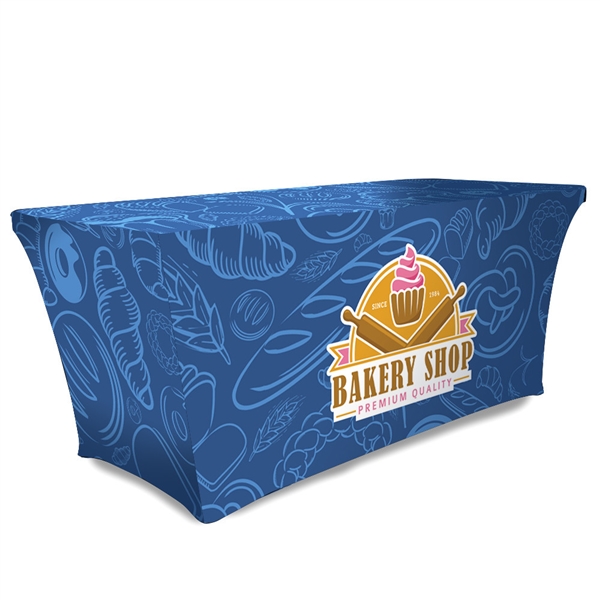 6 ft Stretch Table Throw Full Color 3-sided with Custom Dye-Sub Print   - Stylish and elegant, table throws professionally present your company image at events and trade shows. These premium quality polyester twill table throws are easy to care for and ca