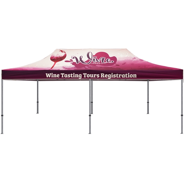 20ft x 10ft Casita Tent - Full-Color UV Print (Frame & Canopy) are an excellent way to provide shade for outdoor events. This canopy has a 10ft x 10ft footprint with five height settings on the legs.
