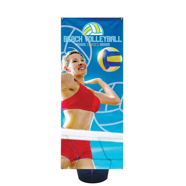 2ft x 5in Zephyr Outdoor Banner Stand Single-Sided Graphic Package has adjustable width and height to hold wide range of banners with corner grommets. Zephyr Outdoor Banner Stand can support a few sizes of graphics, allowing you displaying your message