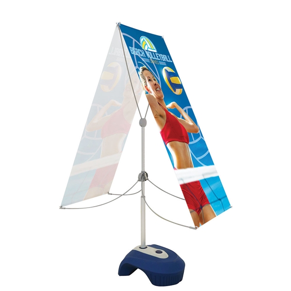 3ft x 6ft Zephyr Outdoor Banner Stand Double-Sided Graphic Package has adjustable width and height to hold wide range of banners with corner grommets. Zephyr Outdoor Banner Stand can support a few sizes of graphics, allowing you displaying your message