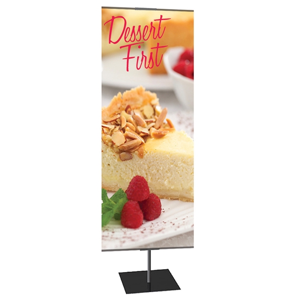 24in x 72in Classic Banner Stand Medium Silver With Square Base Single-Sided Graphic Package. We offers a full line of trade show displays, pop up booths, banner stands, table top displays, banner stands, hanging banners, signs, molded shipping cases.