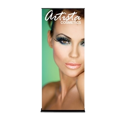 36in x 84in Black SilverStep Retractable Banner Stand Vinyl Banner Package. Huge assortment of retractable bannerstands. Silverstep retractable telescoping trade show banner stand display is a marketing solution for your next promotion or trade show event