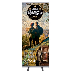33.5in x 80in Good Roll Up Banner Stand  - One Choice is a great way to market your company and showcase your products. This double sided retractable banner stand comes in 33.5in widths and displays two banners back to back.