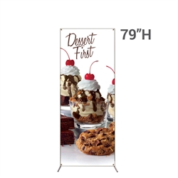 32in x 79in Grasshopper  Banner Stand Small w/ Banner allows your customers to quickly set up their graphics. Simply unfold the Banner Stand display and attach a grommeted graphic. Allows for an upscale wood look for a lower cost.
