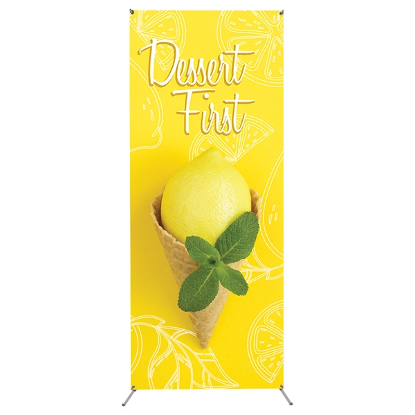 24in-31.5in x 63in-71in Grasshopper Banner Stand allows your customers to quickly set up their graphics. Simply unfold the Banner Stand display and attach a grommeted graphic. Allows for an upscale wood look for a lower cost.