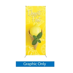 24in-31.5in x 63in-71in Grasshopper Banner Stand graphic allows your customers to quickly set up their graphics. Simply unfold the Banner Stand display and attach a grommeted graphic. Allows for an upscale wood look for a lower cost.