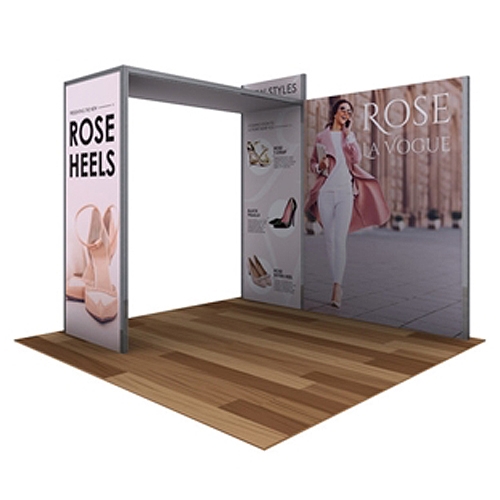10ft x 10ft Alpine Merchandiser Booth A Graphic Package. Alpine Merchandiser Booths with SEG Fabric can be use in  Retail Stores, Trade Shows, Showrooms. Great for 10ftx10ft booths.