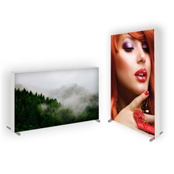 This 8ft x 8ft free-standing VAIL 120D SEG frame comes with single-sided graphics. Perfect for trade shows, conventions, retail stores, restaurants, art galleries, grand openings, offices, showrooms & more! Dye-sub printed on stretch fabric.