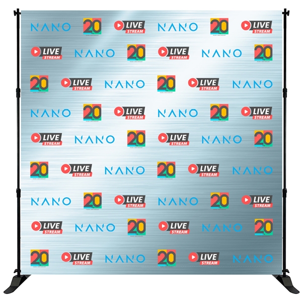 8ft x 7.5ft Slider Banner Stands - One Choice. One Choice Kai Indoor Banner Stand is a modern leaning tube display, with a simple pullover graphic.