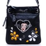 Classic Betty BoopÂ® Messenger Bag w/ Flower Gemstone & Rhinestone Heart