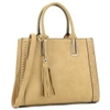Dasein Faux Leather Satchel with Weave Design on both sides and Tassel Deco