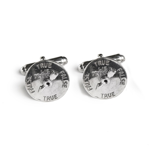 Image of Lie Detector Cufflink in Sterling Silver made by Great Falls Jewelry.