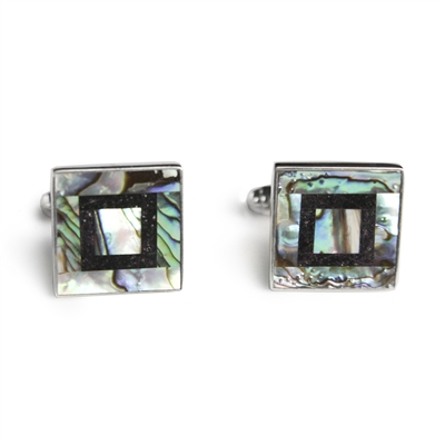 Square abalone charoite sterling silver cufflinks
