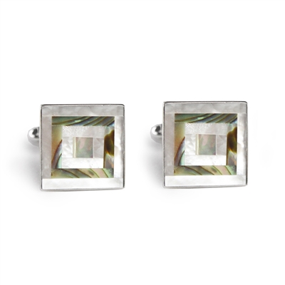 Square Abalone and Mother of Pearl Inlay Cufflinks