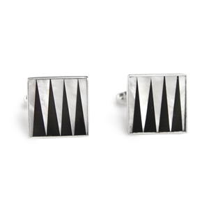 Square Sterling Silver Backgammon Black and White Inlay Cufflinks
