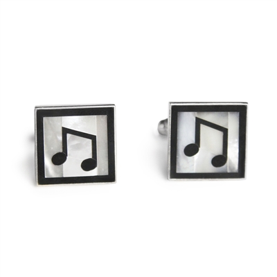 Square Sterling Silver Black & White Music Note Inlay Cufflinks