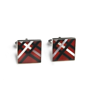 Square Sterling Silver Carnelian Disco Inlay Cufflinks