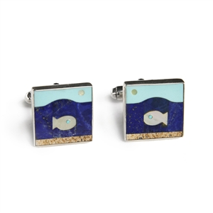 Square Fish in the Sea Inlay Cufflinks