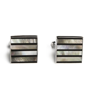 Square Gray & Black Pinstripes Inlay Cufflinks