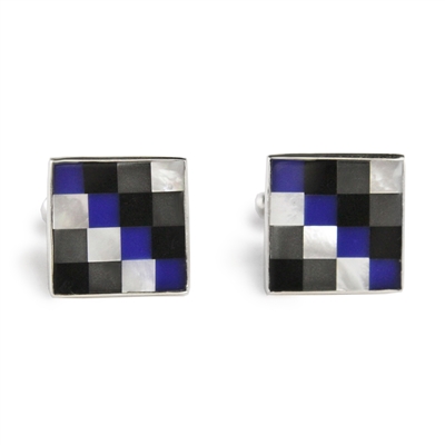 Square Hematite & Lapis Check Inlay Cufflinks