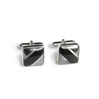 Square Hematite Stripe Inlay Cufflinks