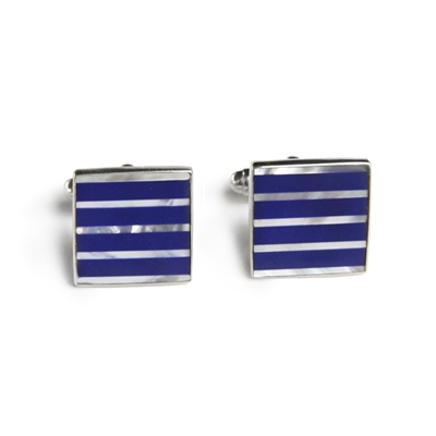 Square Blue & White Pinstripe Inlay Cufflinks