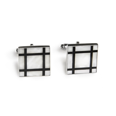 Square Mother of Pearl Grid Inlay Cufflinks
