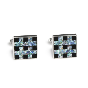 Square Opal & Black Onyx Tic Tac Toe Inlay Cufflinks