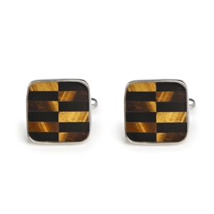 Square Tiger Eye Zipper Inlay Cufflinks