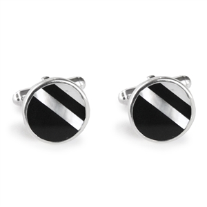 Round Black & White Stripe Inlay Cufflinks