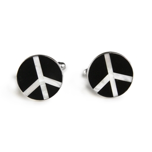 Round Mother of Pearl & Black Onyx Peace Inlay Cufflinks