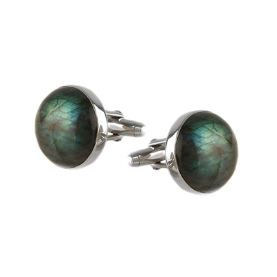 Large Round Labradorite Cufflinks Sterling Silver