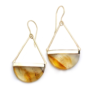 Long gold filled earrings in montana agate