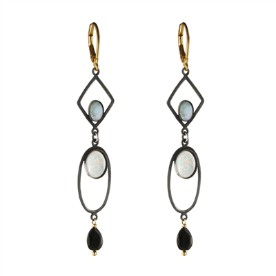 Athena Earrings in Opal and Blackened Sterling