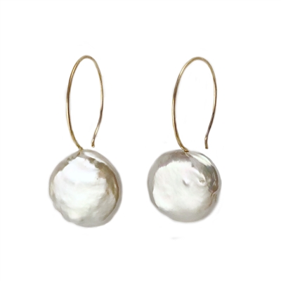 Coin pearl earrings in 14k gold filled and white pearl