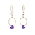 Earrings of a gently hammered 14K gold filled loop with faceted briolette. Shown in amethyst.