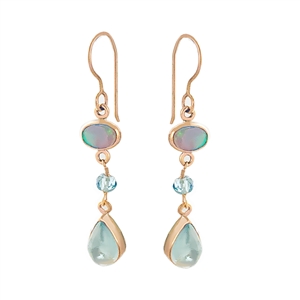 Luminous Opal Drop Earrings in 14k Gold Filled and Aquamarine