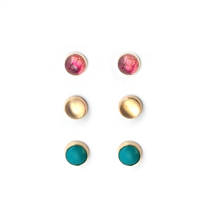 6mm stud gold filled earrings in turquoise, citrine and pink tourmaline