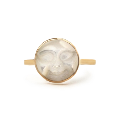 Carved Face Mother of Pearl 14k Gold Filled Ring
