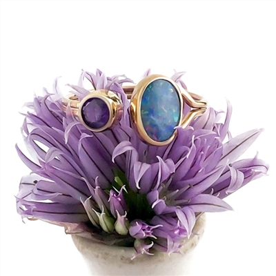 Peruvian Opal adjustable ring with rainbow moonstone in 14k gold filled,