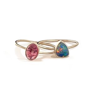 14k gold filled stacking ring with oval rose cut pink tourmaline gemstone.