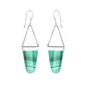 Long sterling silver drop earrings in malachite