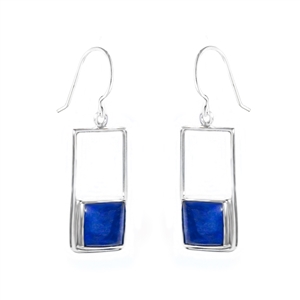 Sterling silver earrings with square gemstones. Shown in lapis. Each earring is 1 1/4" inch in length and features a 10mm gemstone.